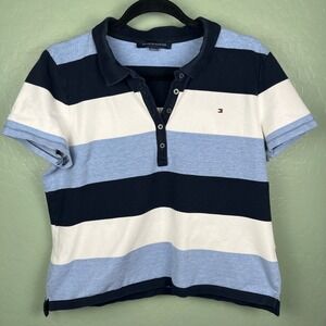 Tommy Hilfiger Striped Polo Shirt Short Sleeve Blue White Navy XL